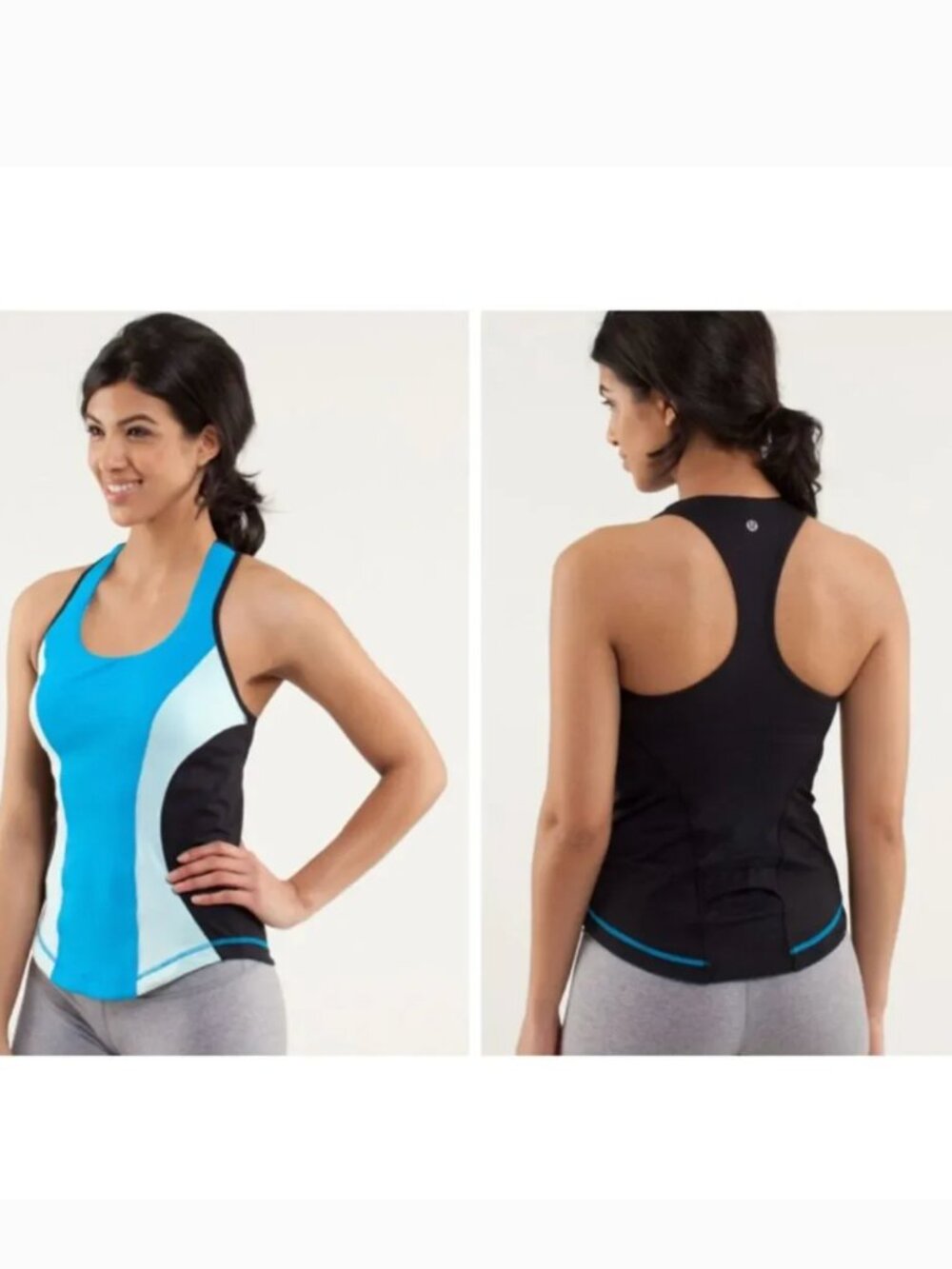 Lululemon Cardio Kick Tank Bra Top Womens 6 Blue Aquamarine Black Built-In Bra